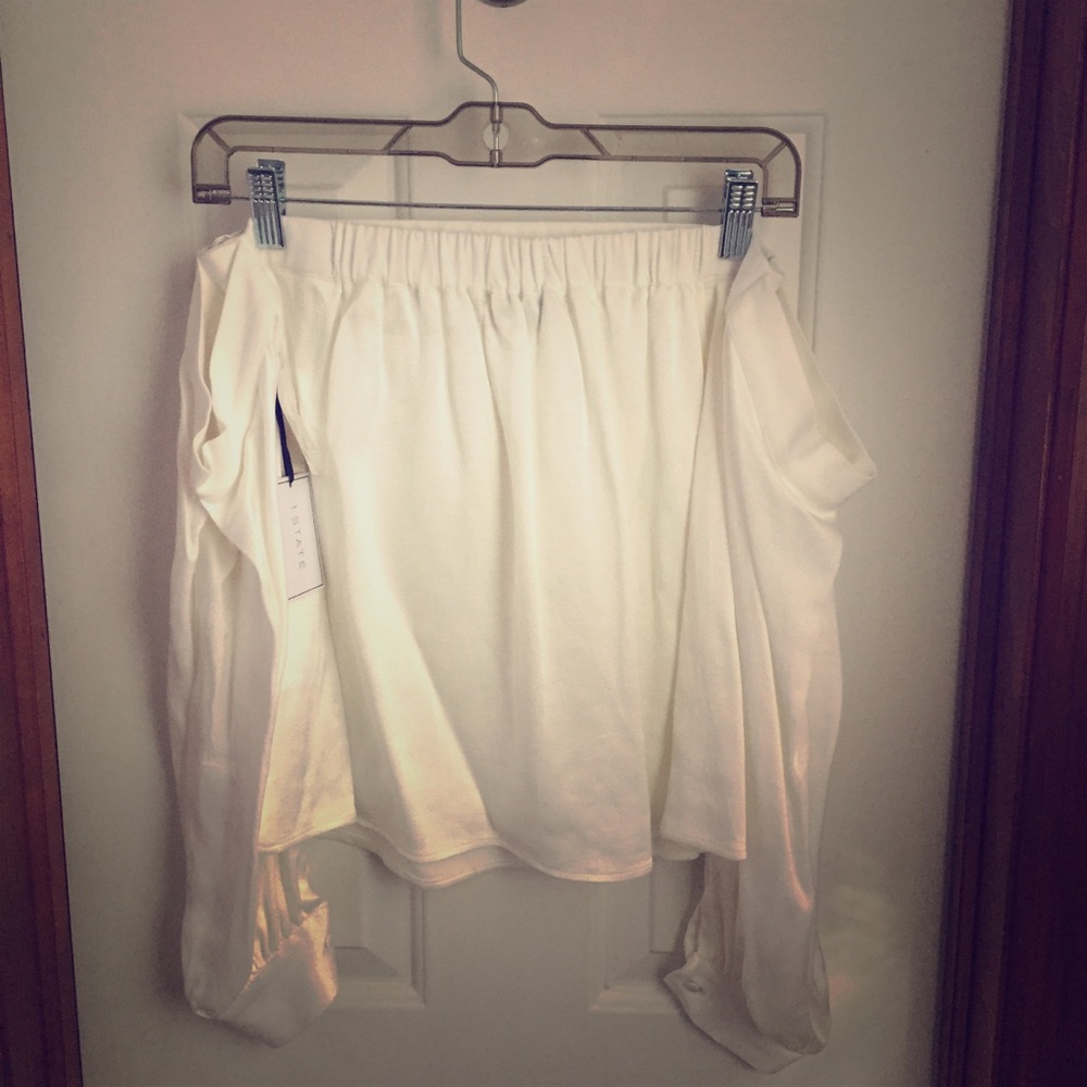 White Strapless Wide Sleeved Flowy Top Blouse